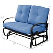 Pemberly Row Steel Metal Outdoor Patio Rocking Bench with Cushion Seat in Blue