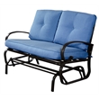 Pemberly Row Steel Metal Outdoor Patio Rocking Bench with Cushion Seat in Blue
