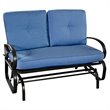 Pemberly Row Steel Metal Outdoor Patio Rocking Bench with Cushion Seat in Blue