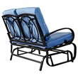 Pemberly Row Steel Metal Outdoor Patio Rocking Bench with Cushion Seat in Blue