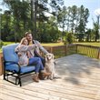 Pemberly Row Steel Metal Outdoor Patio Rocking Bench with Cushion Seat in Blue