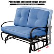 Pemberly Row Steel Metal Outdoor Patio Rocking Bench with Cushion Seat in Blue