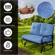 Pemberly Row Steel Metal Outdoor Patio Rocking Bench with Cushion Seat in Blue