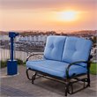 Pemberly Row Steel Metal Outdoor Patio Rocking Bench with Cushion Seat in Blue