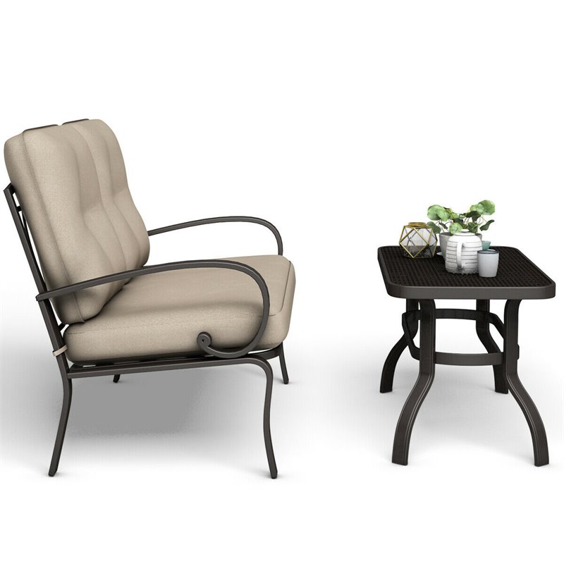 Pemberly Row 2 Pcs Steel Metal Patio Outdoor Furniture Set with Cushion in Beige