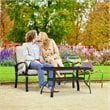 Pemberly Row 2 Pcs Steel Metal Patio Outdoor Furniture Set with Cushion in Beige