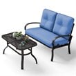 Pemberly Row 2 Pieces Metal Patio Outdoor Furniture Set with Cushion in Blue