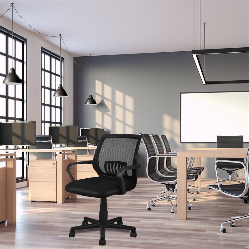 Pemberly Row Contemporary Polyurethane Mid-back Mesh Office Chairs in Black