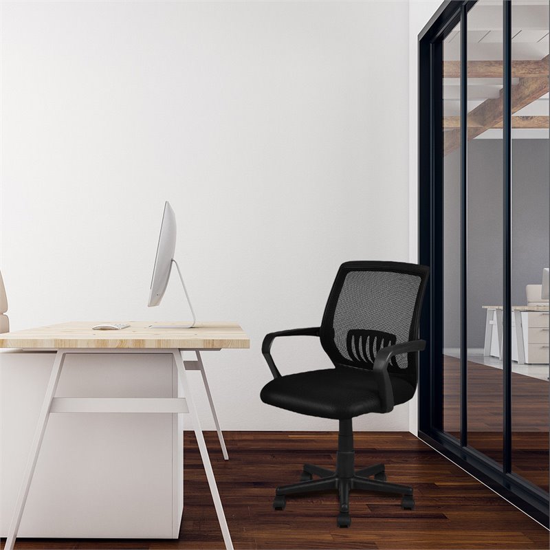Pemberly Row Contemporary Polyurethane Mid-back Mesh Office Chairs in Black