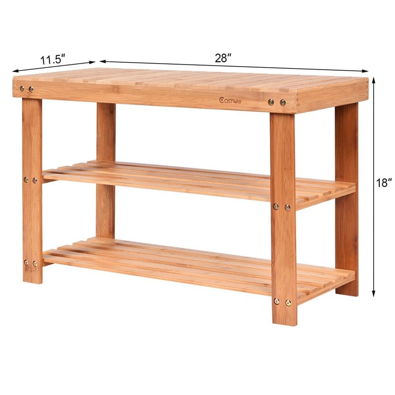 Pemberly Row 2-Tier Entryway Solid Bamboo Shoe Storage Rack Bench in Natural