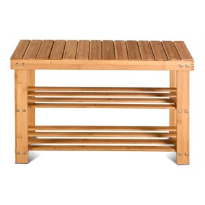 Pemberly Row 2-Tier Entryway Solid Bamboo Shoe Storage Rack Bench in Natural