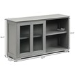 Pemberly Row MDF and Glass Kitchen Storage Cabinet with Sliding Door in Gray