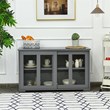 Pemberly Row MDF and Glass Kitchen Storage Cabinet with Sliding Door in Gray