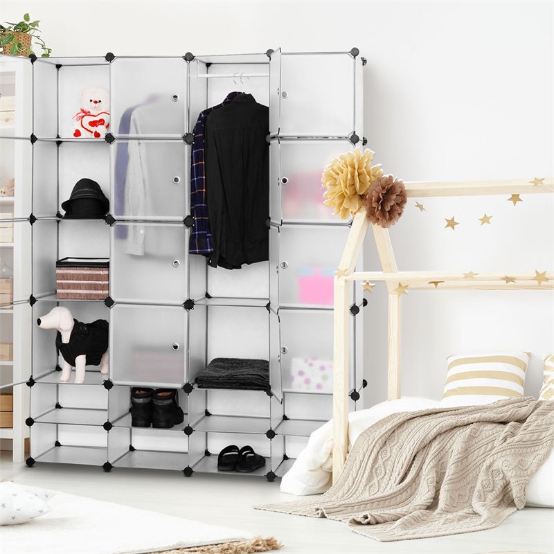 Pemberly Row PP and Steel Cube Clothes Wardrobe with Doors in Silver