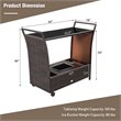 Pemberly Row Steel and Rattan Patio Rolling Bar Cart with Storage Box in Brown