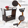 Pemberly Row Steel and Rattan Patio Rolling Bar Cart with Storage Box in Brown