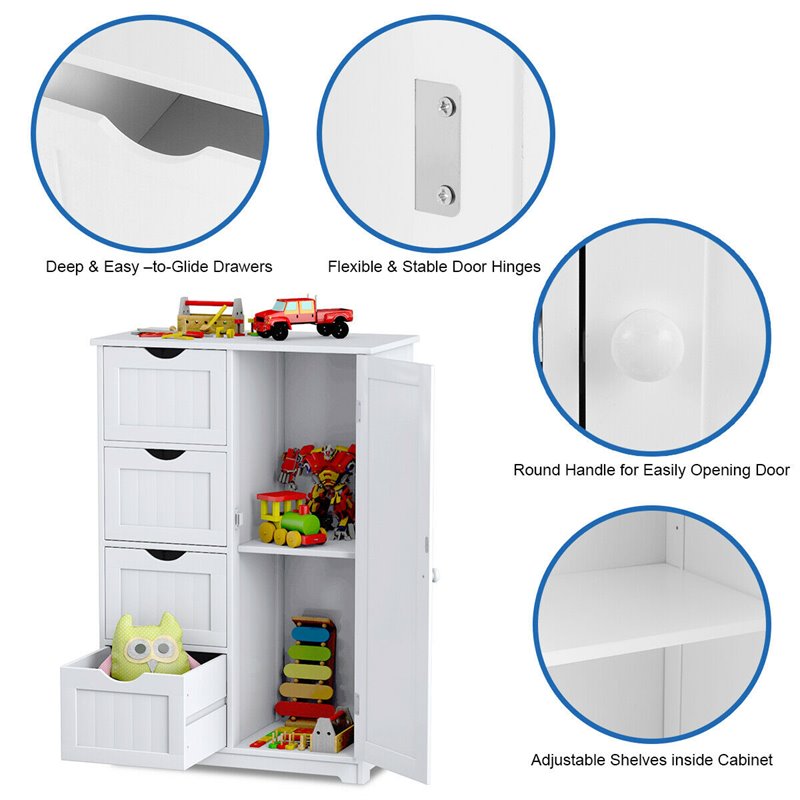 Pemberly Row MDF Board Free Standing Storage Cabinet w/ 2 Shelves in White
