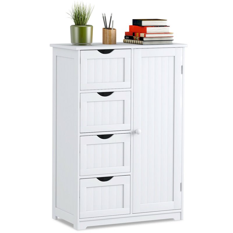 Pemberly Row MDF Board Free Standing Storage Cabinet w/ 2 Shelves in White