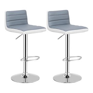 Pemberly Row PU Leather Adjustable Bar Stools in Gray/White (Set of 2)