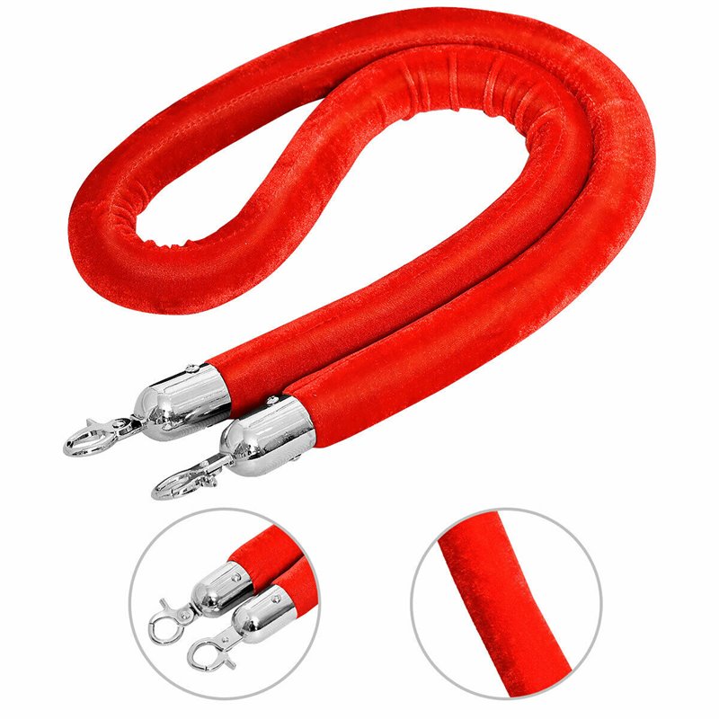 Pemberly Row Stainless Steel Queue Pole in Silver/Red Velvet (Set of 6)