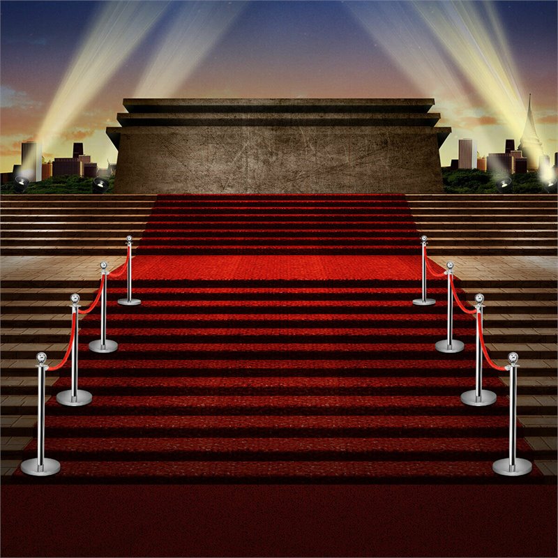 Pemberly Row Stainless Steel Queue Pole in Silver/Red Velvet (Set of 6)