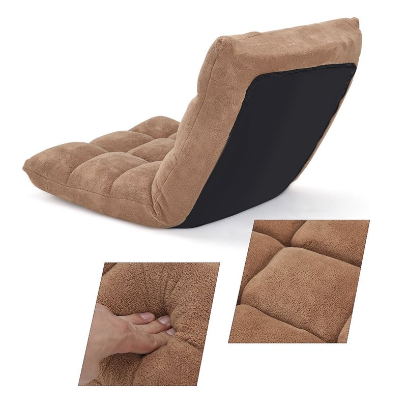 Pemberly Row Contemporary Velvet Adjustable Floor Chair in Beige Finish