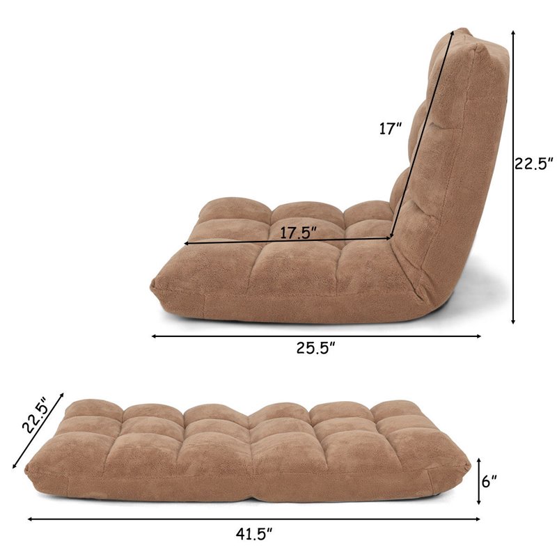 Pemberly Row Contemporary Velvet Adjustable Floor Chair in Beige Finish