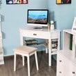 Pemberly Row Contemporary MDF and Pine Wood Corner Computer Desk in White