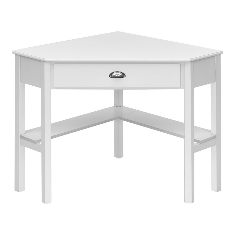 Pemberly Row Contemporary MDF and Pine Wood Corner Computer Desk in White