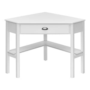 Pemberly Row Contemporary MDF and Pine Wood Corner Computer Desk in White