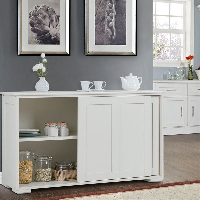 Pemberly Row MDF Kitchen Storage Cabinet with Sliding Door in White