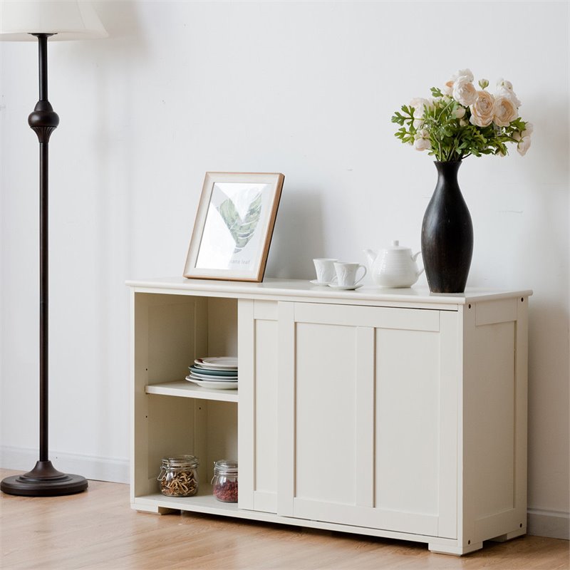 Pemberly Row MDF Kitchen Storage Cabinet with Sliding Door in White