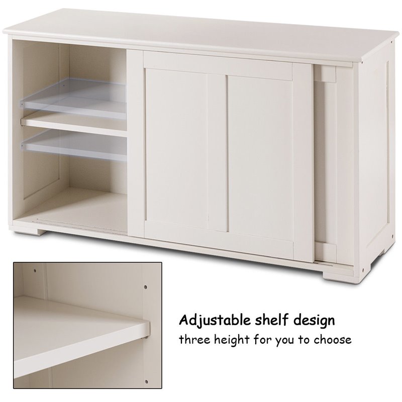 Pemberly Row MDF Kitchen Storage Cabinet with Sliding Door in White
