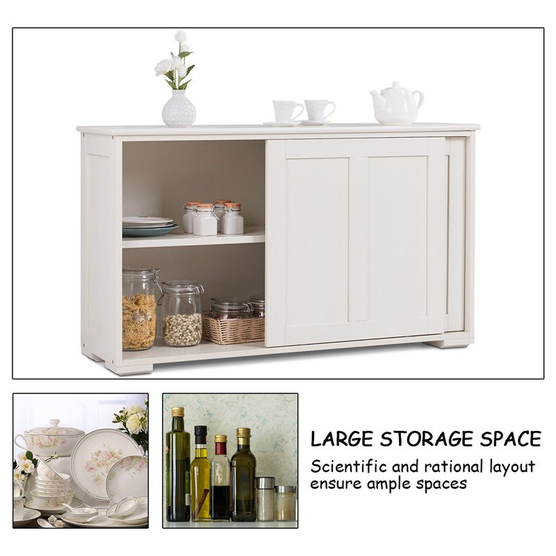 Pemberly Row MDF Kitchen Storage Cabinet with Sliding Door in White