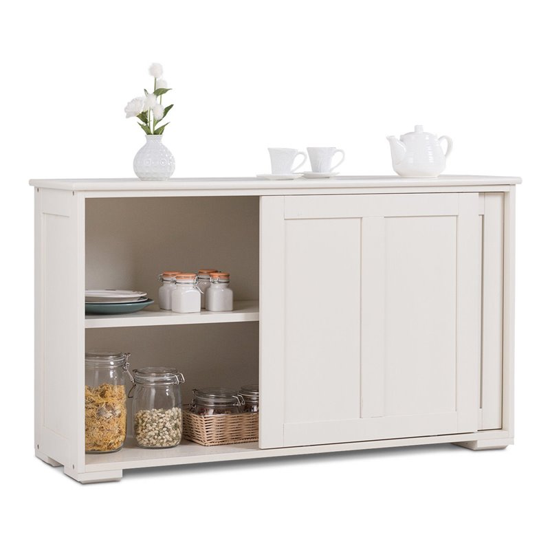 Pemberly Row MDF Kitchen Storage Cabinet with Sliding Door in White