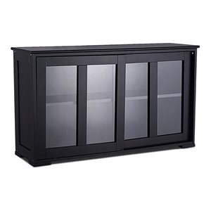 Pemberly Row MDF and Glass Kitchen Storage Cabinet with Sliding Door in Black