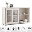 Pemberly Row MDF and Glass Kitchen Storage Cabinet with Sliding Door in White