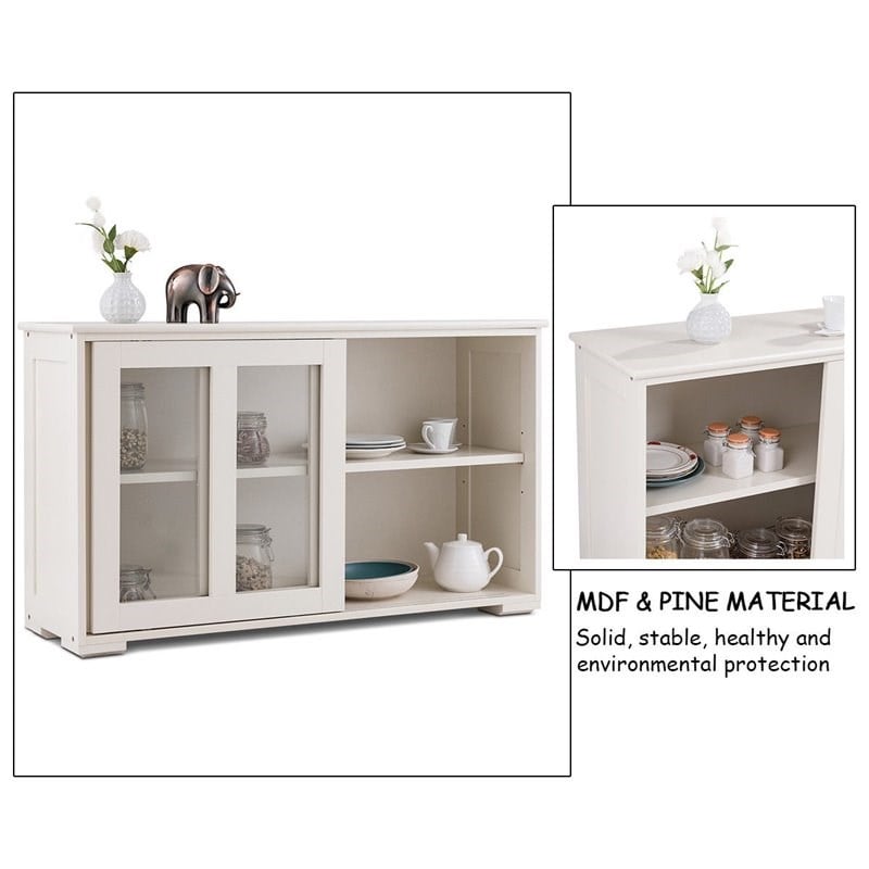 Pemberly Row MDF and Glass Kitchen Storage Cabinet with Sliding Door in White