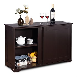 Pemberly Row MDF Kitchen Storage Cabinet with Sliding Door in Brown