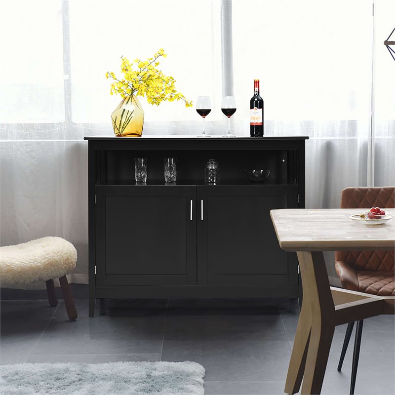 Pemberly Row MDF and Pine Kitchen Storage Cabinet with 2 Doors in Black