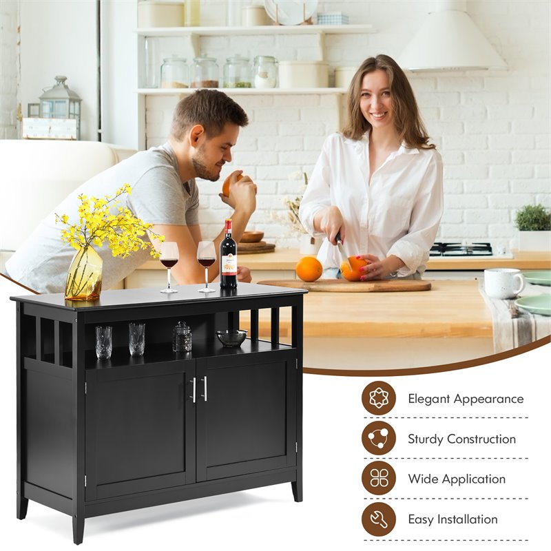 Pemberly Row MDF and Pine Kitchen Storage Cabinet with 2 Doors in Black