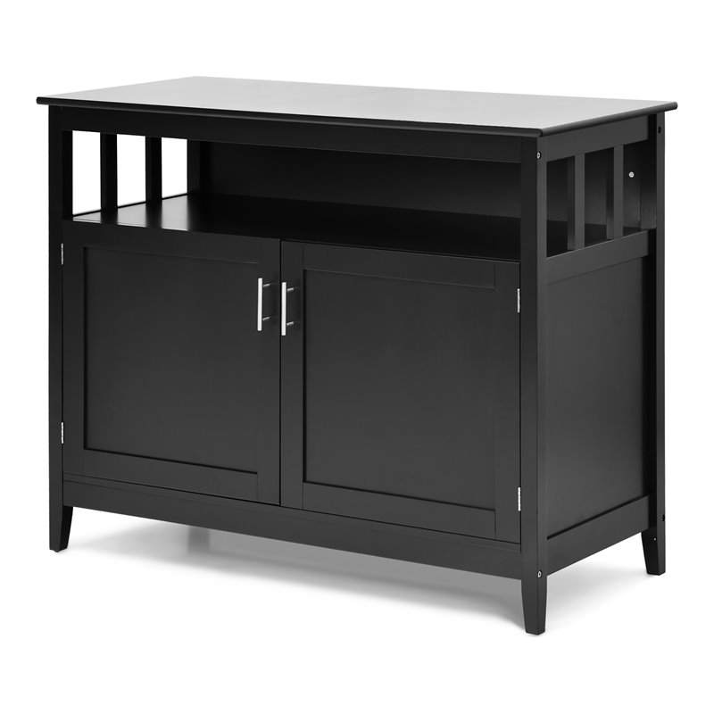 Pemberly Row MDF and Pine Kitchen Storage Cabinet with 2 Doors in Black