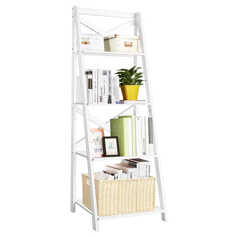 Pemberly Row 4-Tier Contemporary MDF Board Multifunctional Ladder Shelf in White