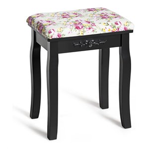Pemberly Row 20&quot Pine Wood Dressing Stool with Sponge Cushion & 4 Legs in Black