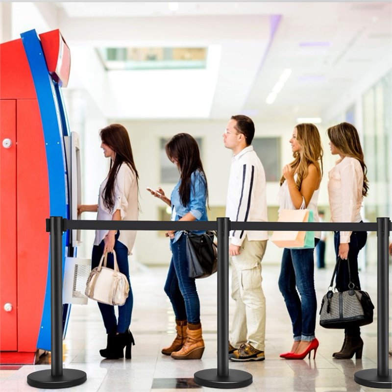 Pemberly Row Contemporary Stainless Steel Queue Pole in Black (Set of 6)