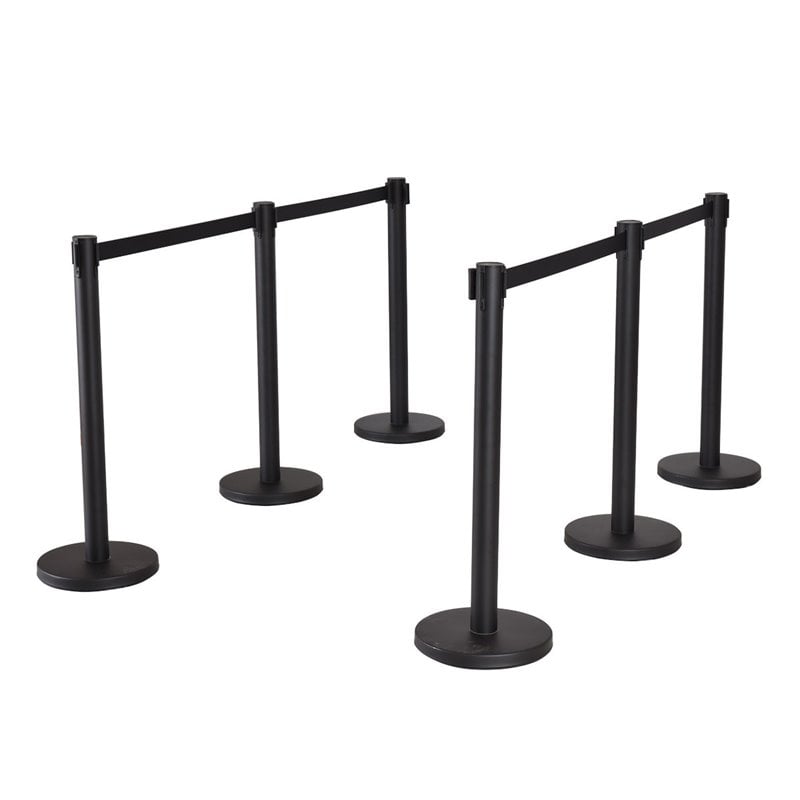 Pemberly Row Contemporary Stainless Steel Queue Pole in Black (Set of 6)