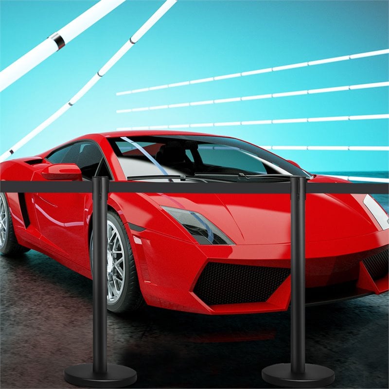 Pemberly Row Contemporary Stainless Steel Queue Pole in Black (Set of 6)