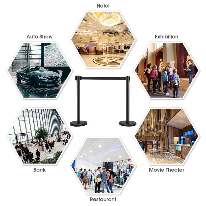 Pemberly Row Contemporary Stainless Steel Queue Pole in Black (Set of 6)