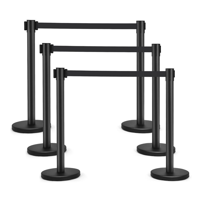 Pemberly Row Contemporary Stainless Steel Queue Pole in Black (Set of 6)