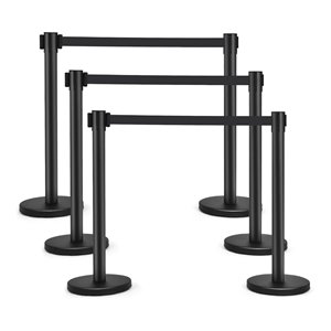 Pemberly Row Contemporary Stainless Steel Queue Pole in Black (Set of 6)